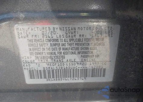 2020 Nissan Sentra Sr Xtronic Cvt из США, поврежденный, VIN 3N1AB8DV6LY263769